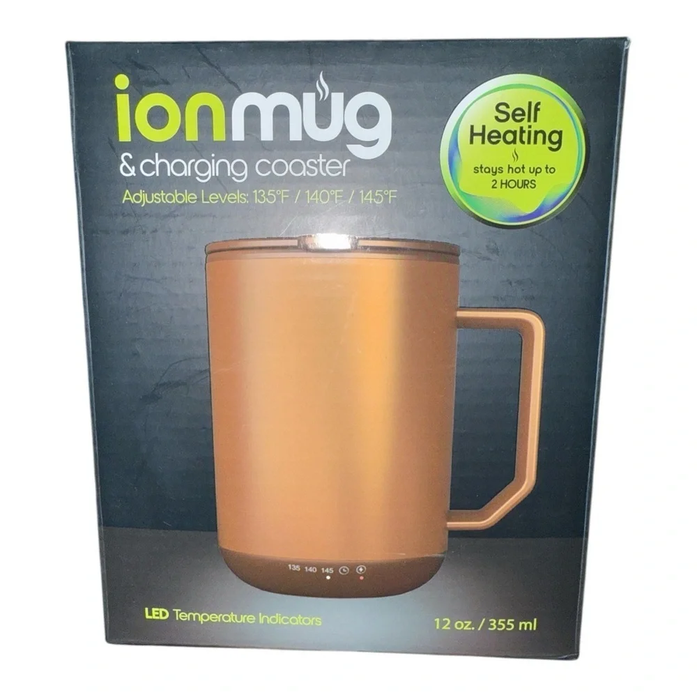 Ionmug Bronze 12 Oz Self Heating Smart Mug Charging Coaster Giftable